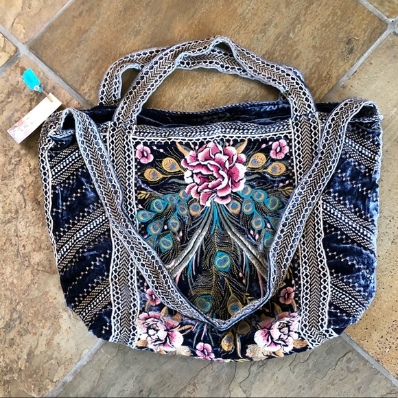 🍃💕NWT Johnny Was Silk Velvet Boho Hobo Tote Bag - Picture 4 of 8